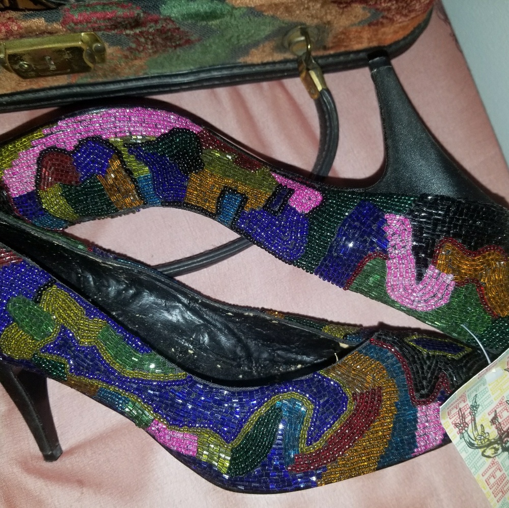 Beautiful Vintage Beaded Pumps High Heels